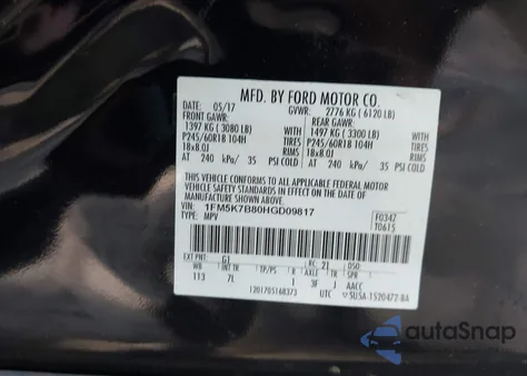 2017 Ford Explorer из США, поврежденный, VIN 1FM5K7B80HGD09817